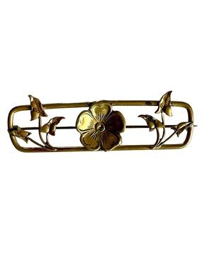 Vintage Louis Stern Rectangular Floral Bar Brooch Gold Filled Over Sterling